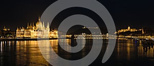 Panorama of Buda Castle, Parliament and the Danube river, Budapest, Hungary