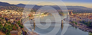 Panorama of Budapest city with Danube river