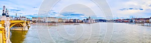 Panorama of Budapest and Danube River from Margaret Bridge, Hungary