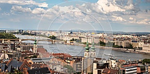 Panorama of Budapest old town, city by the Danube river