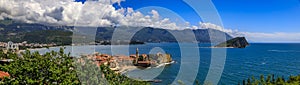 Panorama of Budva Old Town with the Citadel and the Adriatic Sea in Montenegro