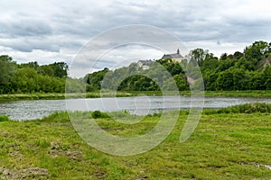 Panorama of Bug River and Castle Hill in Drohiczyn, Poland, Europe