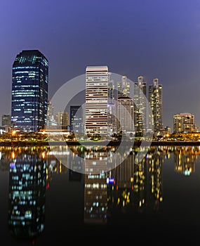 Panorama building city night scene in Bangkok, Thailand