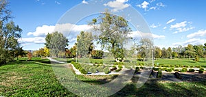 Panorama of Bundek city park landscaped area, Zagreb, Croatia