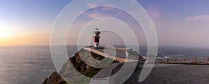 Panorama of the Cabo Ortegal lighthouse on the coast of Galicia at sunset