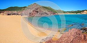 Panorama of Cala Pregonda beach in Menorca, Balearic islands Spain