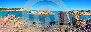 Panorama of Cala Pregonda beach in Menorca, Balearic islands Spain