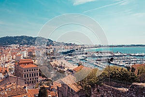 Panorama of Cannes, Cote d'Azur, France, South Europe. Nice city and luxury resort of French riviera. Famous tourist destination