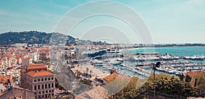 Panorama of Cannes, Cote d'Azur, France, South Europe. Nice city and luxury resort of French riviera