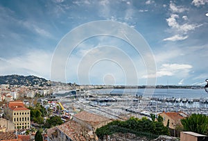Panorama of the Cannes, France City and Harbor