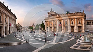 Panorama of Capitoline Hill and Piazza del Campidoglio in the Evening, Rome, Italy