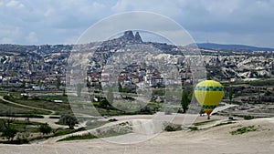 Panorama of Cappadocia With Uchisar Castle and a Hot Air Balloon