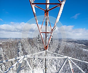 Panorama of the mountains in winter from the transmitting tower
