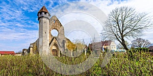 Panorama with Carta monastery, a former Cistercian Benedictine monastery, located in southern Transylvania, near Sibiu, Romania