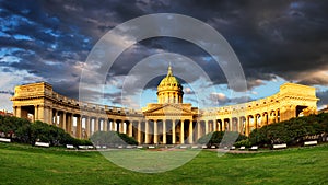 Panorama of Cathedral of Our Lady of Kazan, Russian Orthodox Church in Saint Petersburg