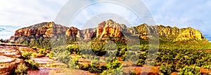 Panorama of Cathedral Rock, a famous red sandstone rock between the Village of Oak Creek and Sedona