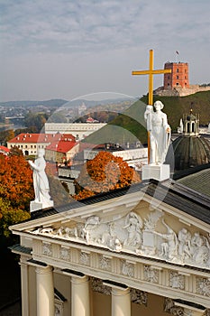 Panorama of cathedral of Vilnius and Gediminas Castle