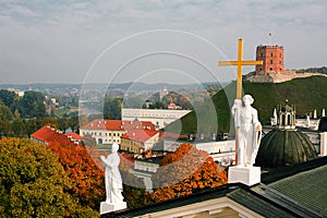 Panorama of cathedral of Vilnius and Gediminas Castle