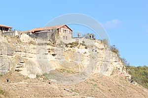 Panorama of the caves and walls. Chufut Kale. Bakhchysaray. Crimea.