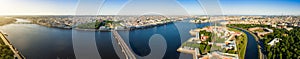 Panorama of the central part of St. Petersburg Troitsky Bridge and Aerial view of Peter and Paul Fortress in Saint-Petersburg
