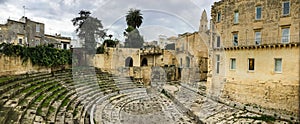 Panorama of old Teatro Romano di Lecce Roman Theatre of Lecce in Italy