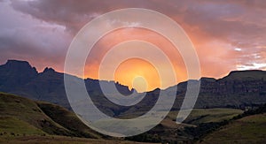 Champagne Valley near Winterton at sunrise, forming part of the central Drakensberg mountain range, Kwazulu Natal, South Africa. photo