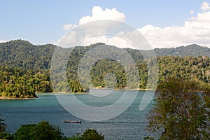 Panorama from Cheow Lan lake viewpoint. Khao Sok National Park. Surat Thani province. Thailand