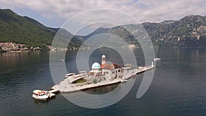 Panorama of the Church of Our Lady on the rocks on the island of Gospa od Skrpjela