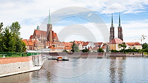 Panorama with churches and Ostrow Tumski, Wroclaw