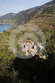 The panorama of Cinque Terre and Manarola village, Italy