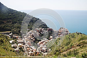 The panorama of Cinque Terre and Manarola village, Italy