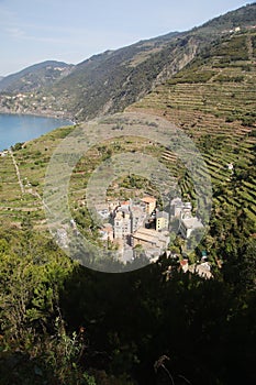 The panorama of Cinque Terre and Manarola village, Italy