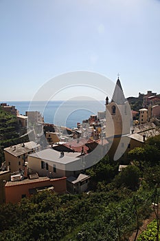 The panorama of Cinque Terre and Manarola village, Italy