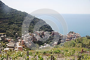 The panorama of Cinque Terre and Manarola village, Italy