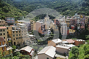 The panorama of Cinque Terre and Manarola village, Italy