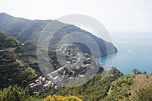 The panorama of Cinque Terre and Manarola village, Italy