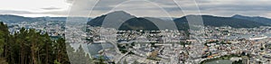 panorama of the city Bergen, capital of the fjords norway, urban landscape from a natural park located on a mountain