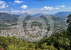 Panorama of the city of Cassino in Italy, view from a hill famous for the history of World War II and from the Benedictine