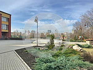 Panorama of the city center. High-rise buildings and skyscrapers. Modern urban environment and architecture.