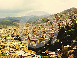 Panorama of the city of Cuzco, the capital of the ancient Inca civilization in Peru