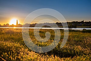 Panorama of the city of Rhenen Netherlands during sunset