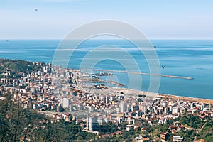 panorama of the city of Rize in the Turkish region of Karadeniz, landscape overview of the cityscape, houses, buildings, the Black
