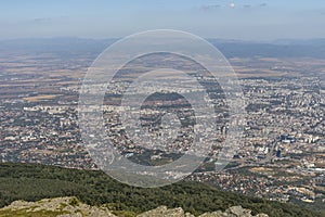 Panorama of city of Sofia from Kamen Del Peak, Bulgaria