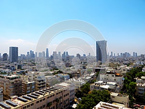 Panorama of the city of Tel-Aviv with new and old districts of the city. Summer of 2018