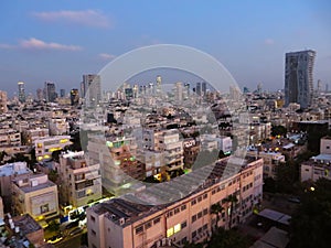 Panorama of the city of Tel-Aviv with new and old districts of the city. Summer of 2018