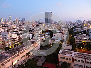 Panorama of the city of Tel-Aviv with new and old districts of the city. Summer of 2018