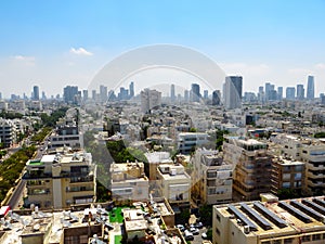 Panorama of the city of Tel-Aviv with new and old districts of the city. Summer of 2018