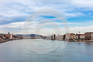 Panorama cityscape of famous tourist destination Budapest with Danube and bridges. Travel landscape in Hungary, Europe