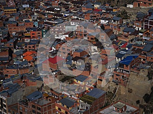 Panorama cityscape landscape of La Paz unfinished brick houses slum poverty buildings urban city Bolivia South America