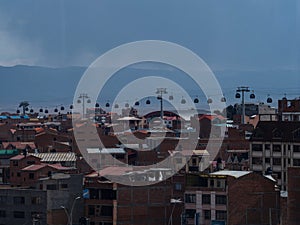 Panorama cityscape landscape of La Paz urban city metropolis Teleferico cable car gondola Bolivia South America